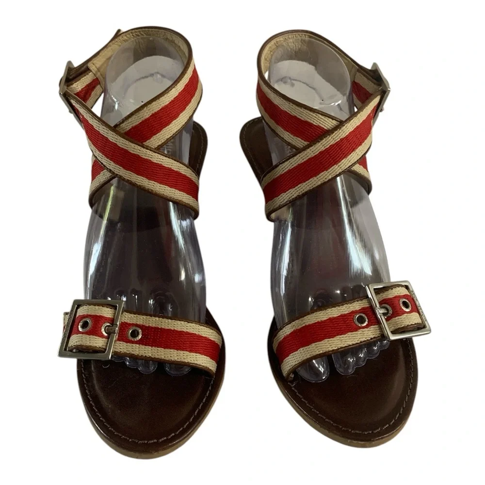Michael Kors Red and Cream Crisscross Sandals with Ankle Strap 8.5